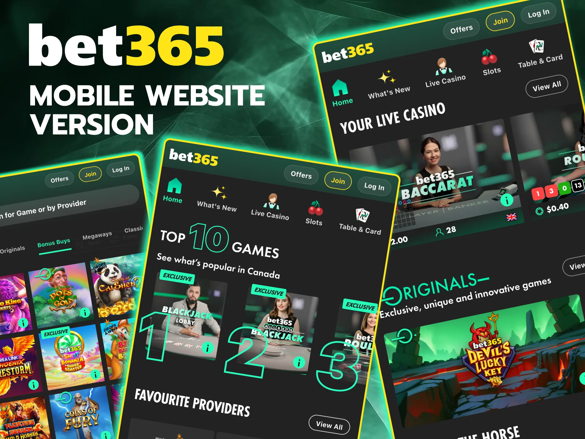 Mobile website of Bet365 adapts to smartphones and tablets.