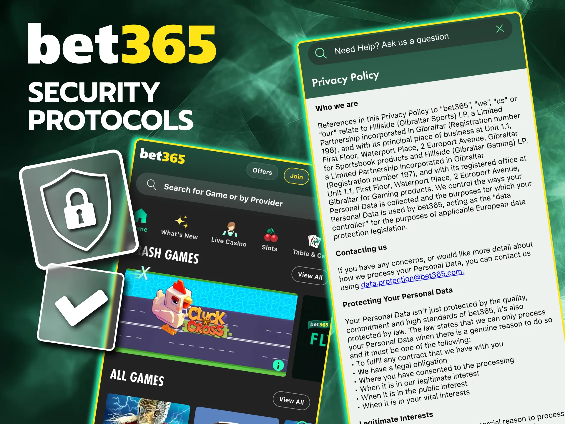 Personal and financial data encrypted during transmission in Bet365 app.