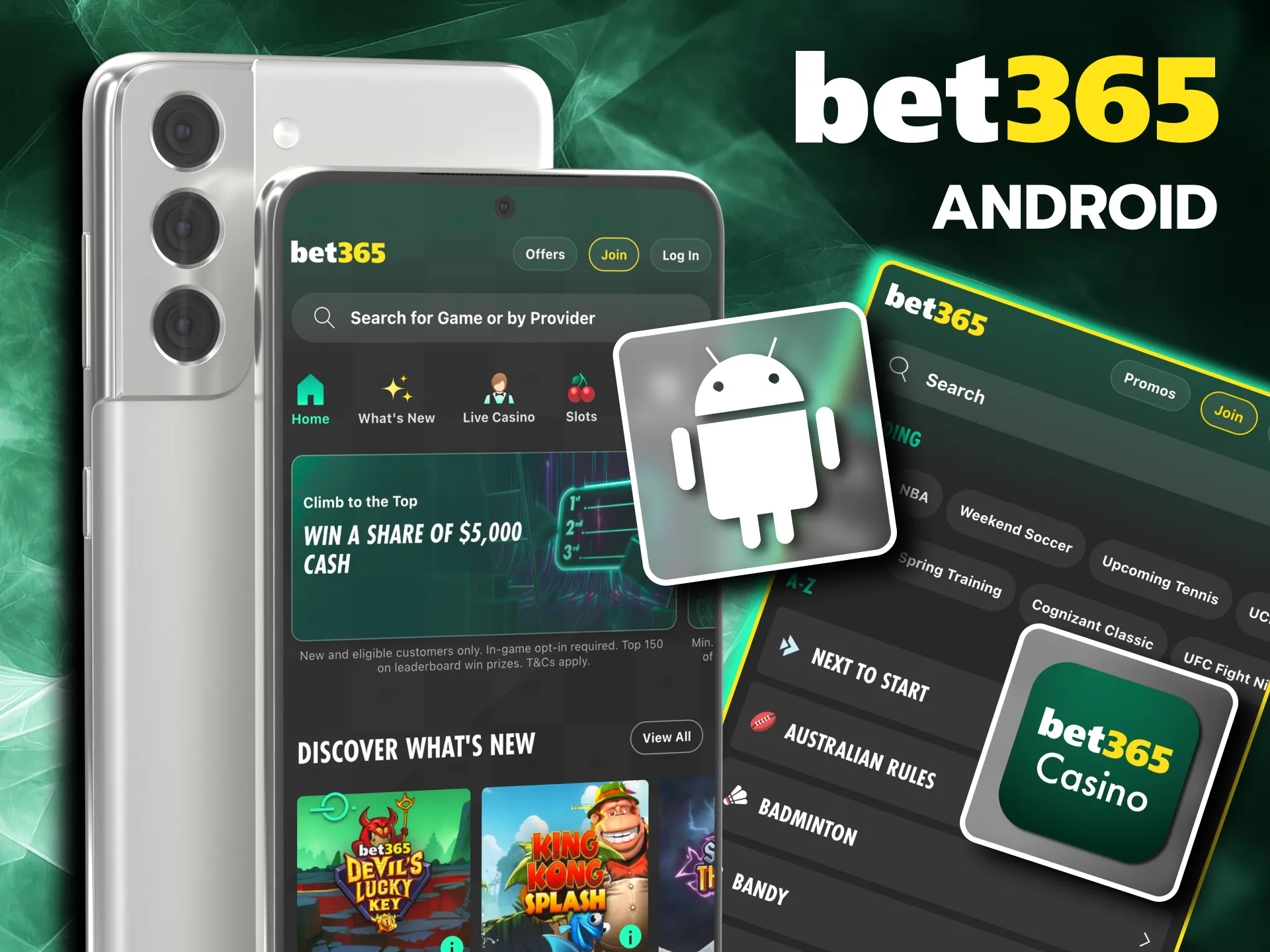 Download Bet365 APK from website and install on Android.