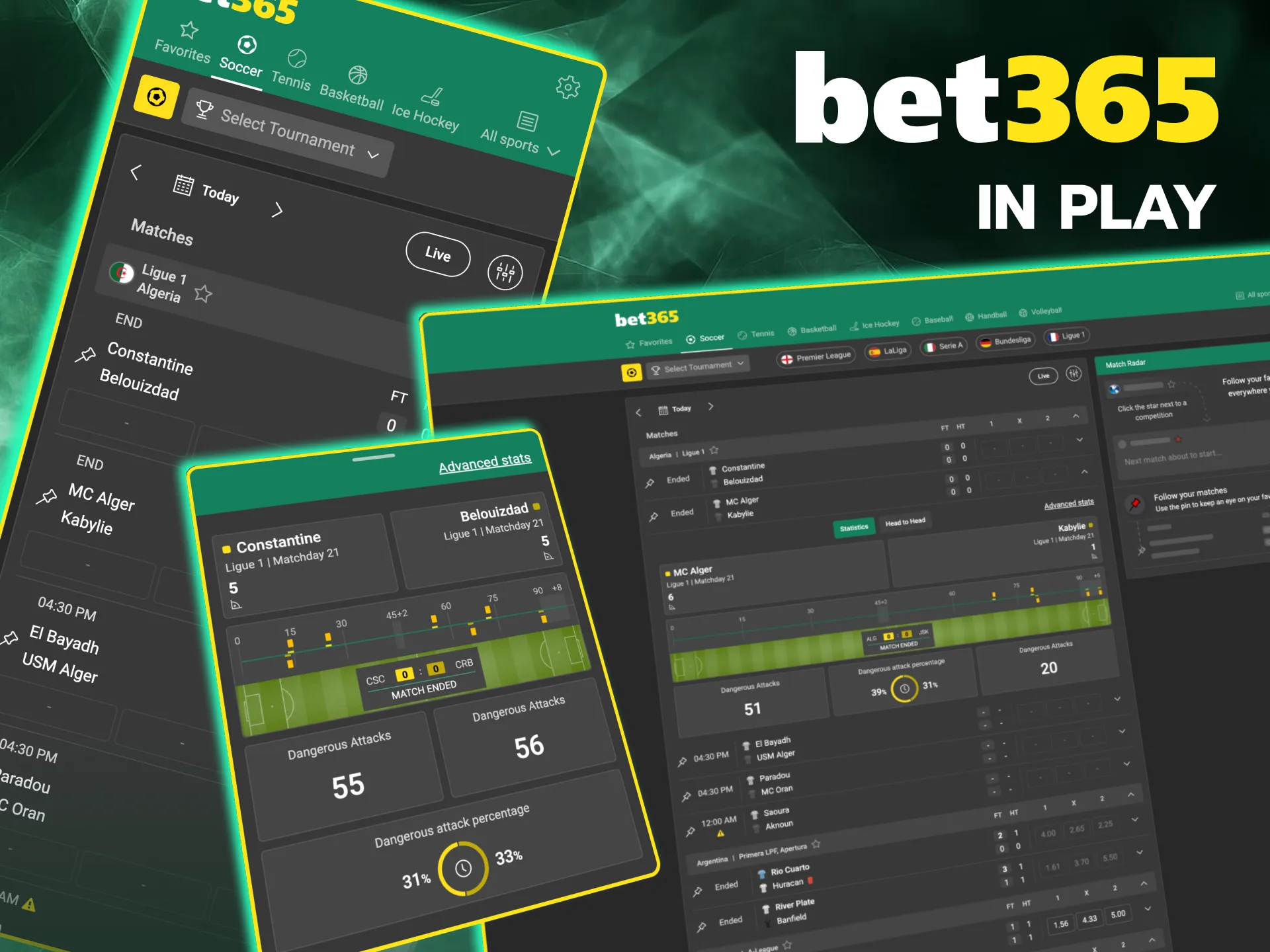 Bet365 In Play lets users bet live with updated odds.
