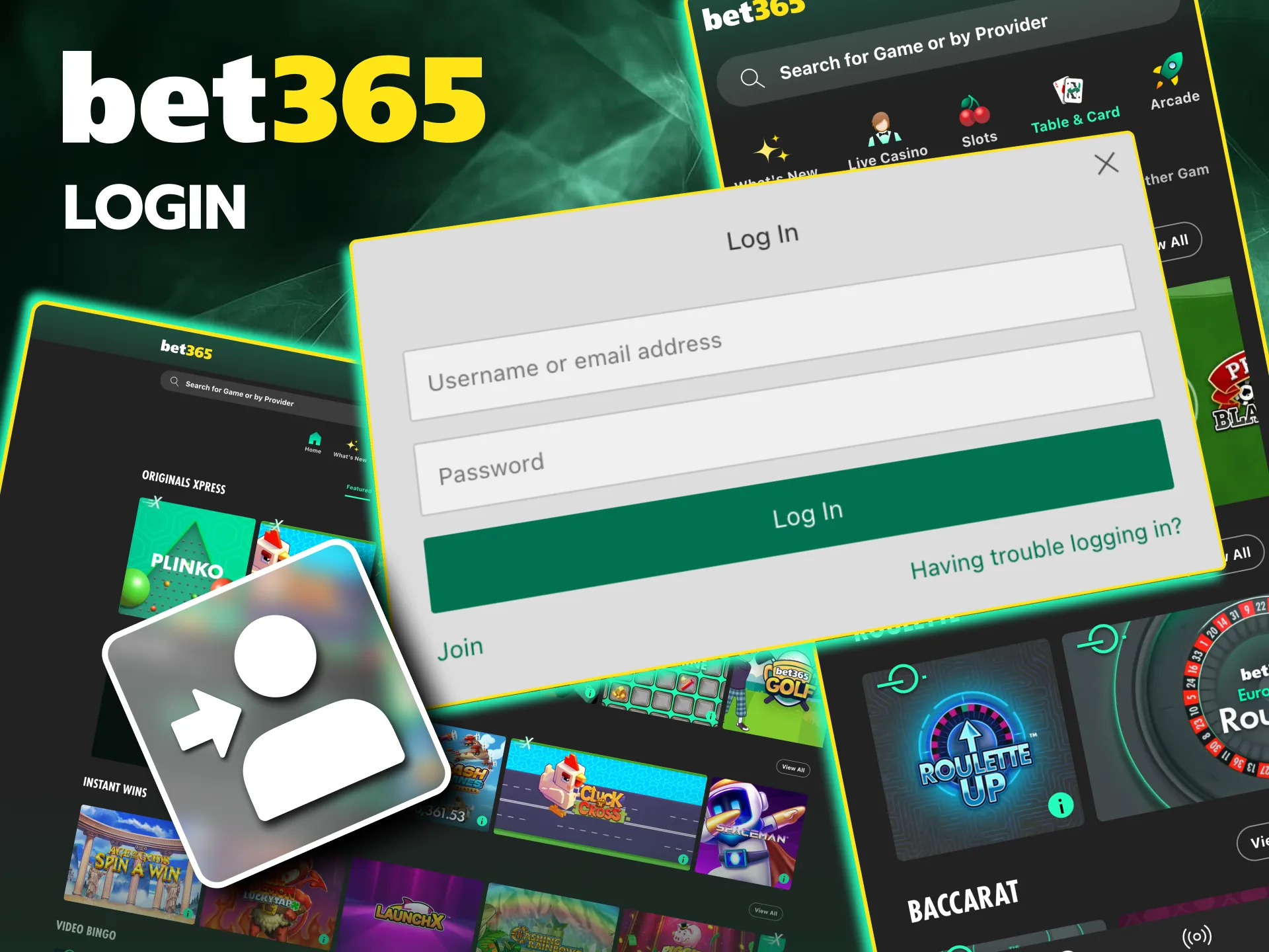 Log in to Bet365 by entering username and password.