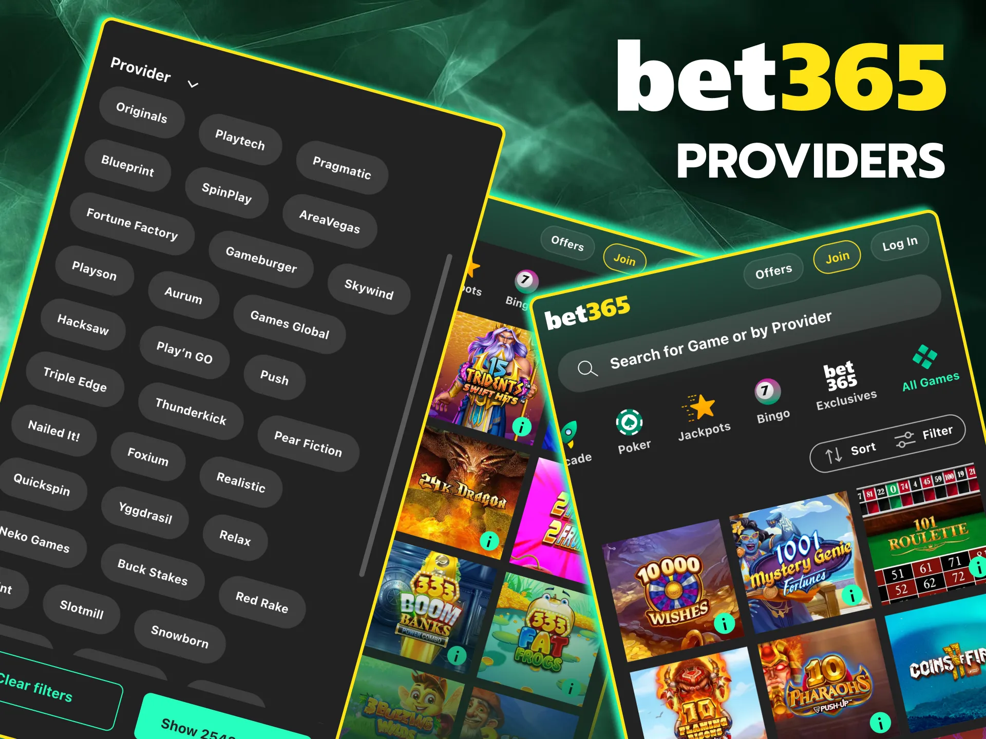 Popular providers like NetEnt and Microgaming featured on Bet365.