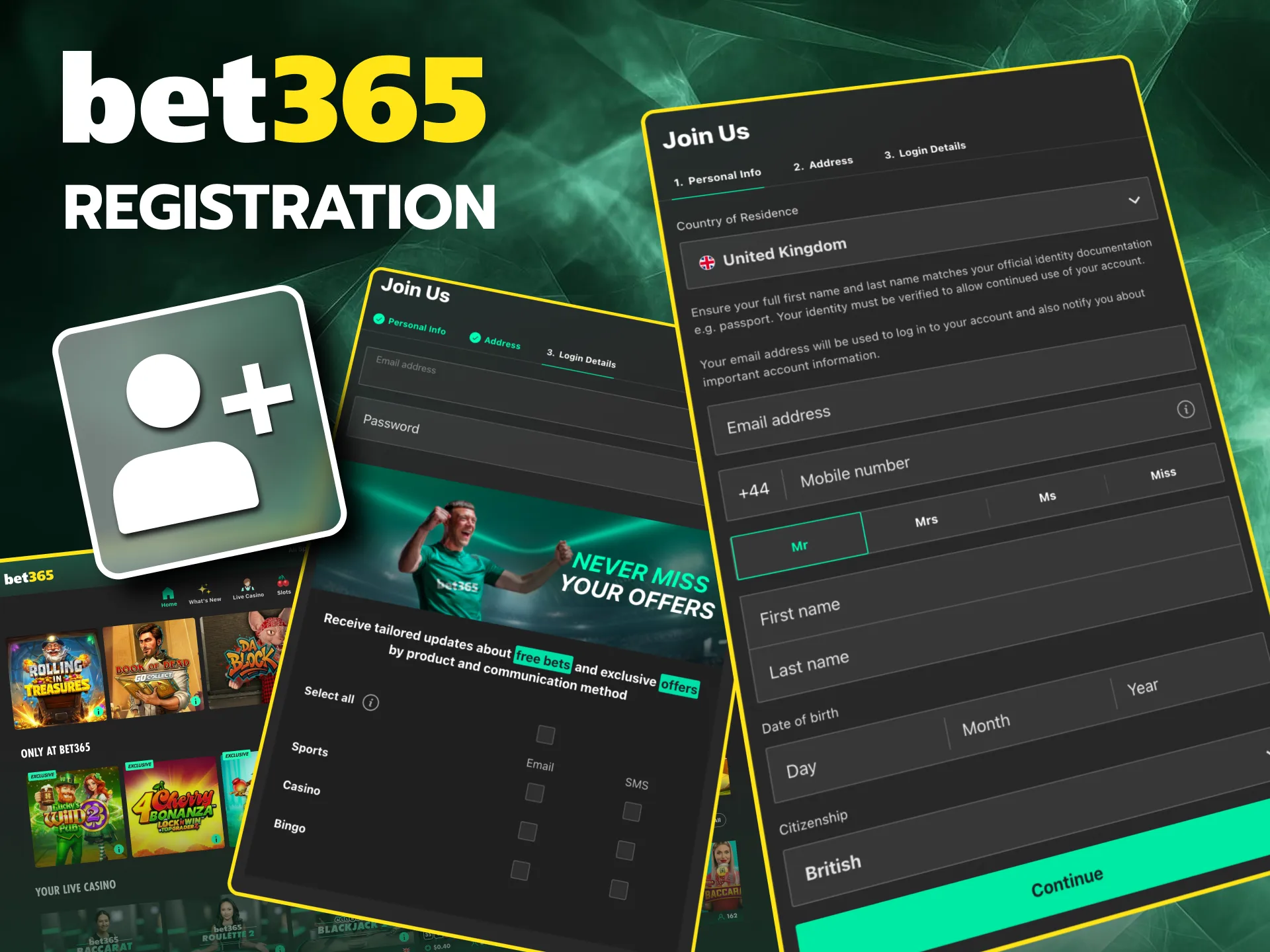 Register on Bet365 website or mobile version in UK.