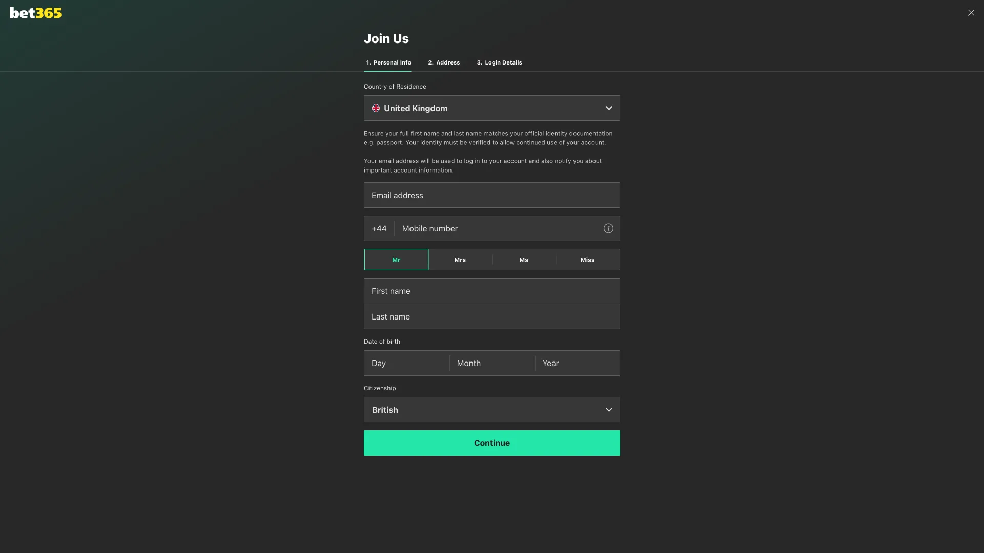 Register on Bet365 and gain access to all the site's features.