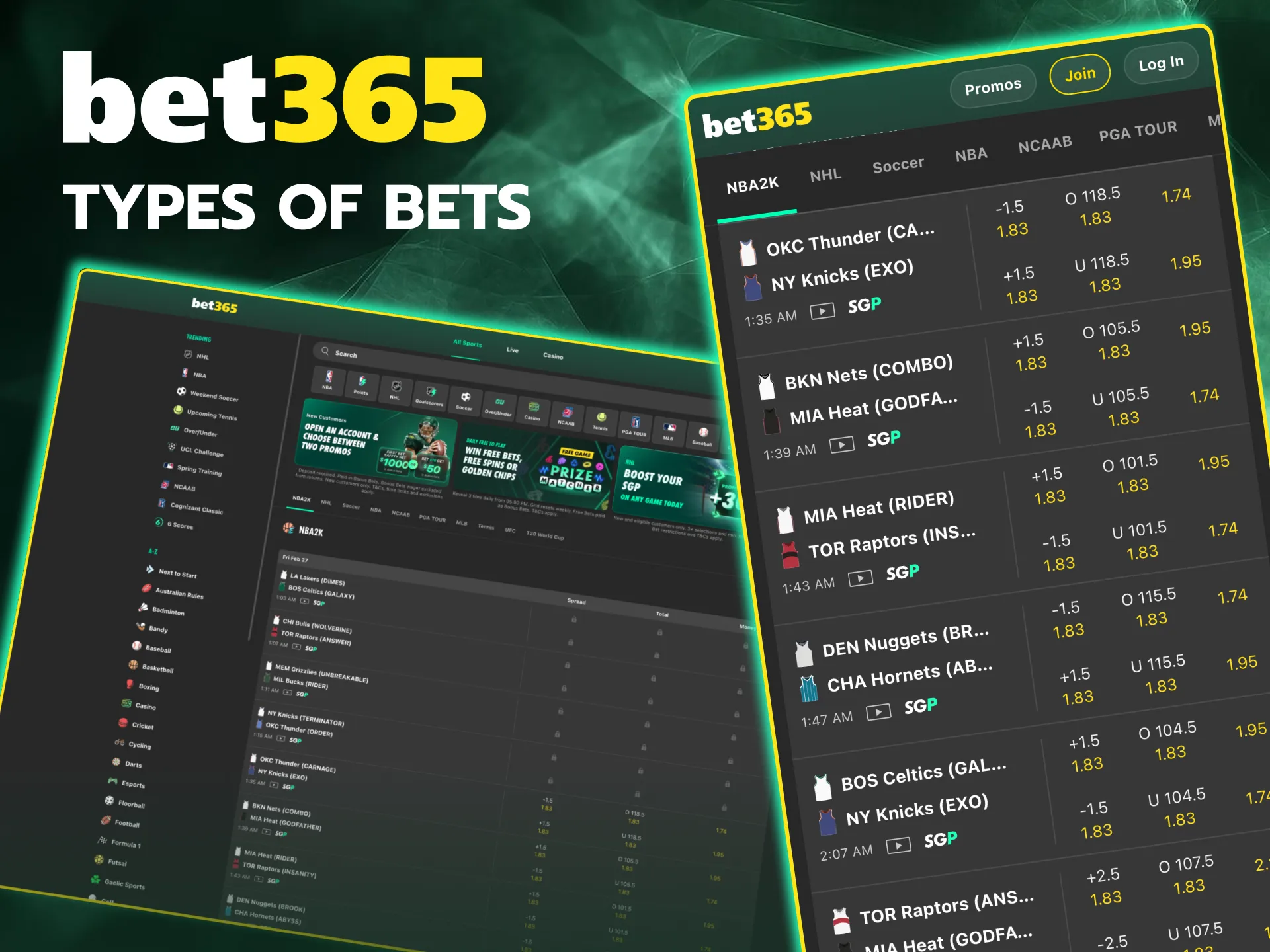 Popular Bet365 bet types include single and multiple outcomes.