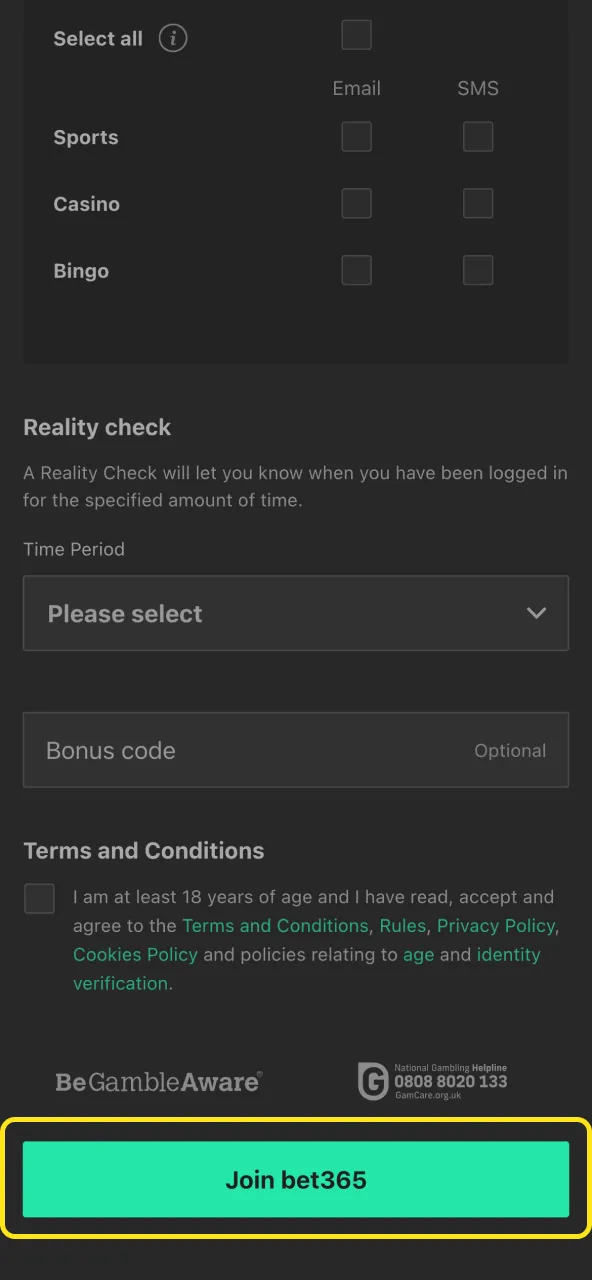 Open Bet365 account and explore sports and casino options.